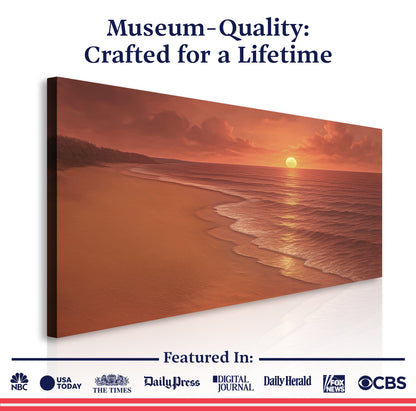 Canvas wall art featuring a serene beach shoreline scene, perfect for coastal home decor by Tailored Canvases.