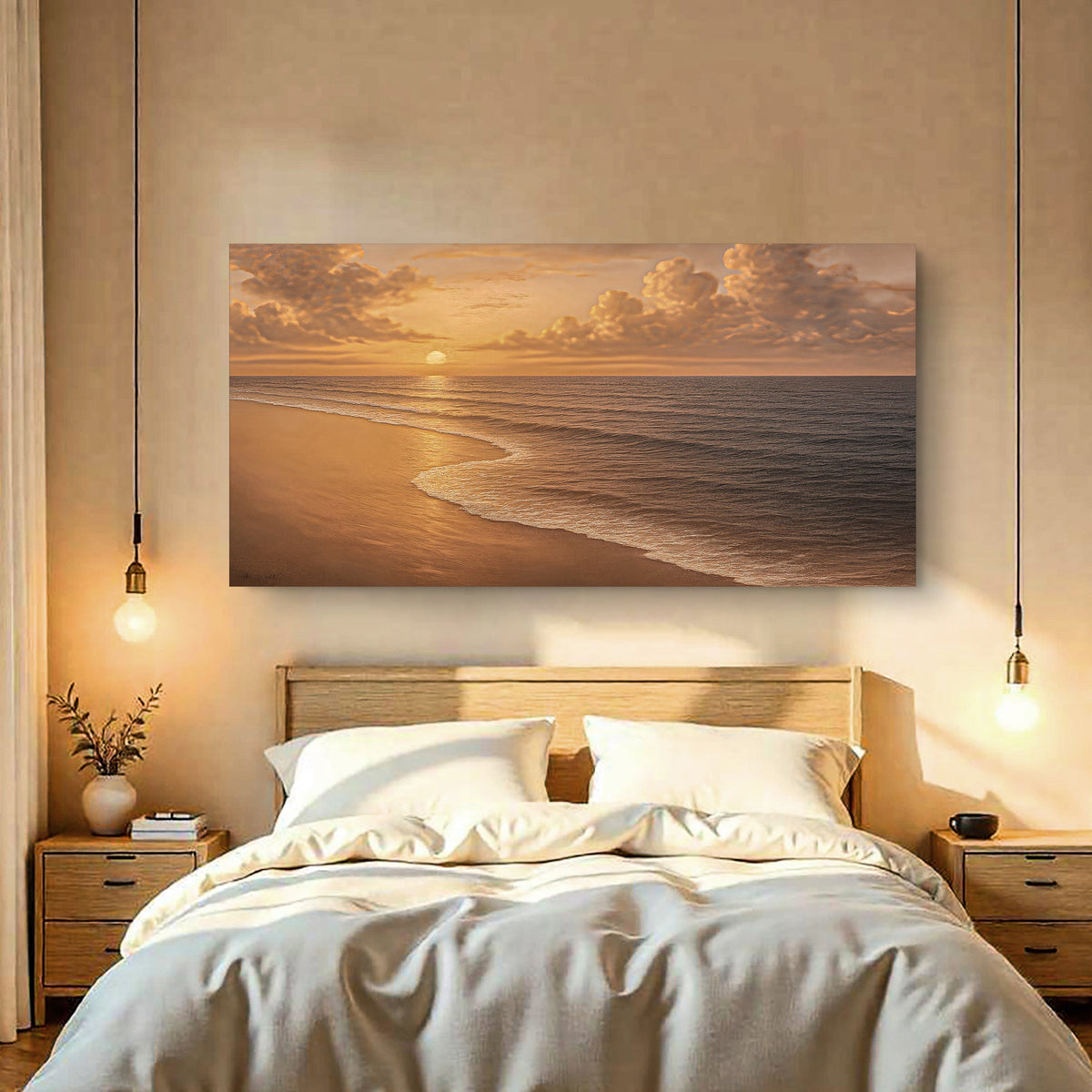 Beach shoreline coastal wall art on canvas featuring tranquil ocean scene, by Tailored Canvases.