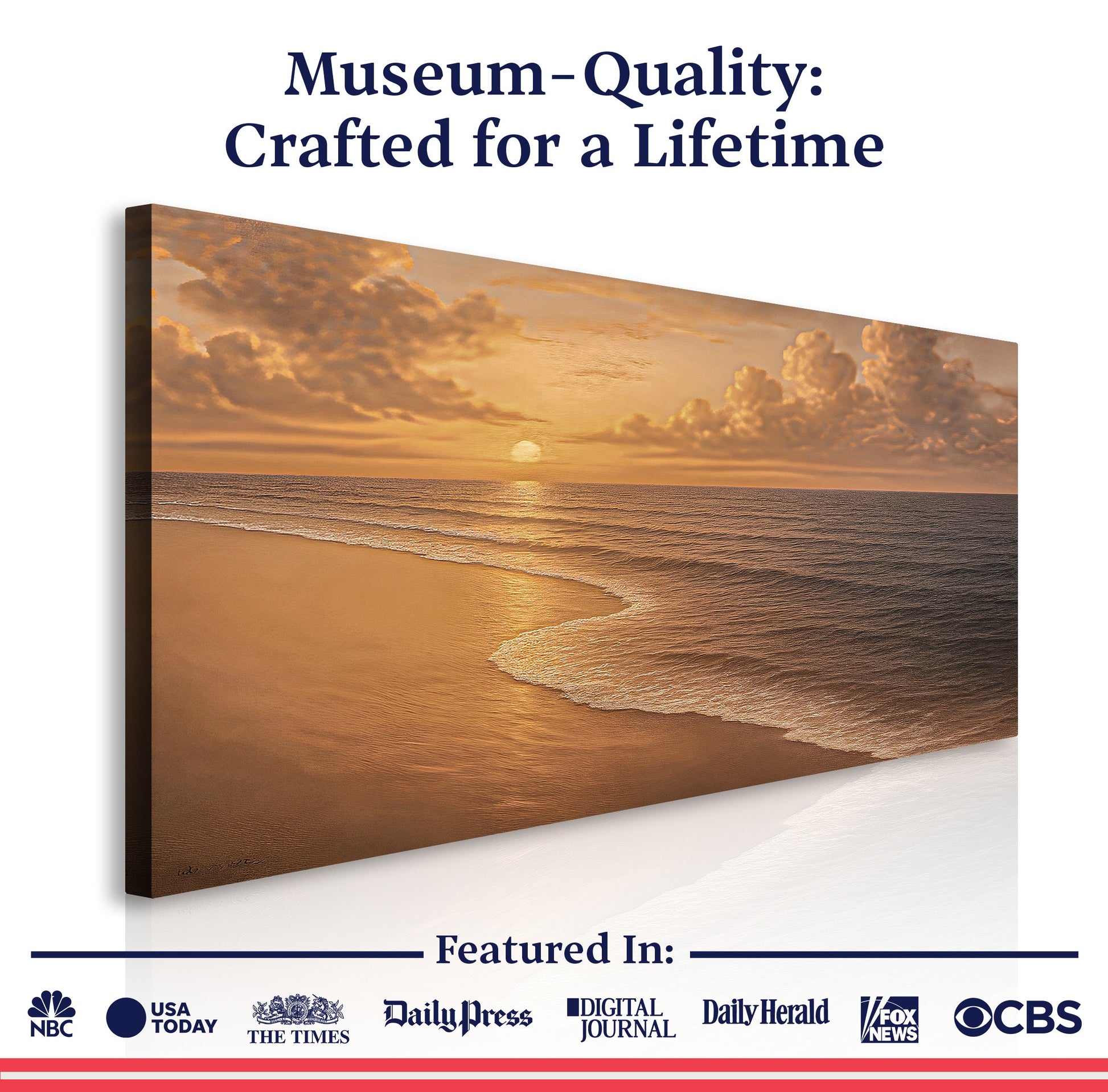 Beach Shoreline Coastal Wall Art Canvas by Tailored Canvases, featuring a serene shoreline scene with waves and sandy beach, ready to hang.