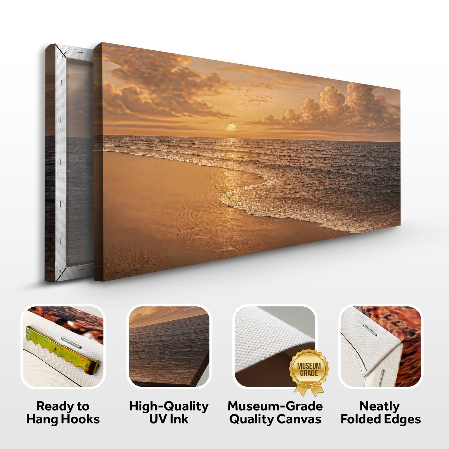 Canvas wall art featuring a serene beach shoreline scene, by Tailored Canvases, perfect for coastal home decor.