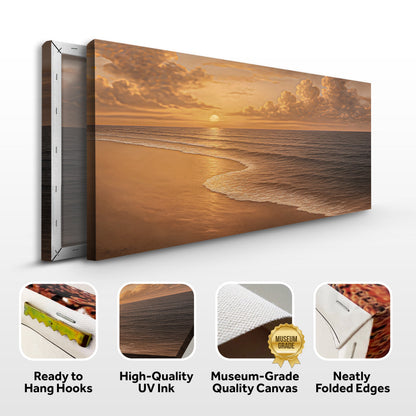Canvas wall art featuring a serene beach shoreline scene, by Tailored Canvases, perfect for coastal home decor.