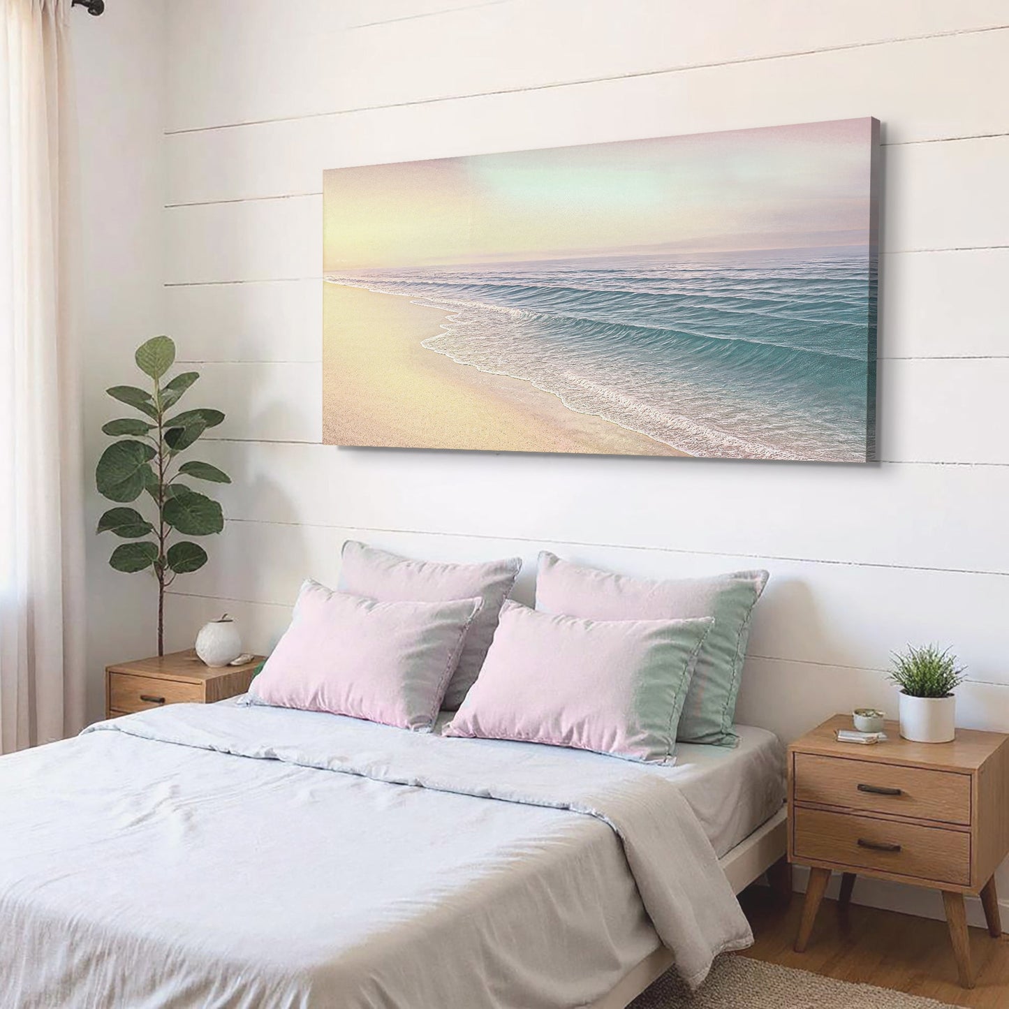 Beachside Bliss coastal wall art canvas by Tailored Canvases featuring a serene seaside scene with waves and sandy shores.