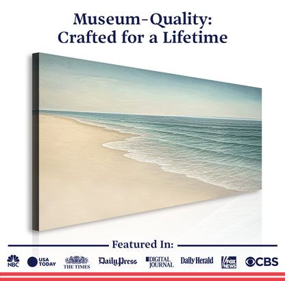 Coastal wall art canvas featuring beach and ocean scene, by Tailored Canvases, perfect for beach-inspired decor.