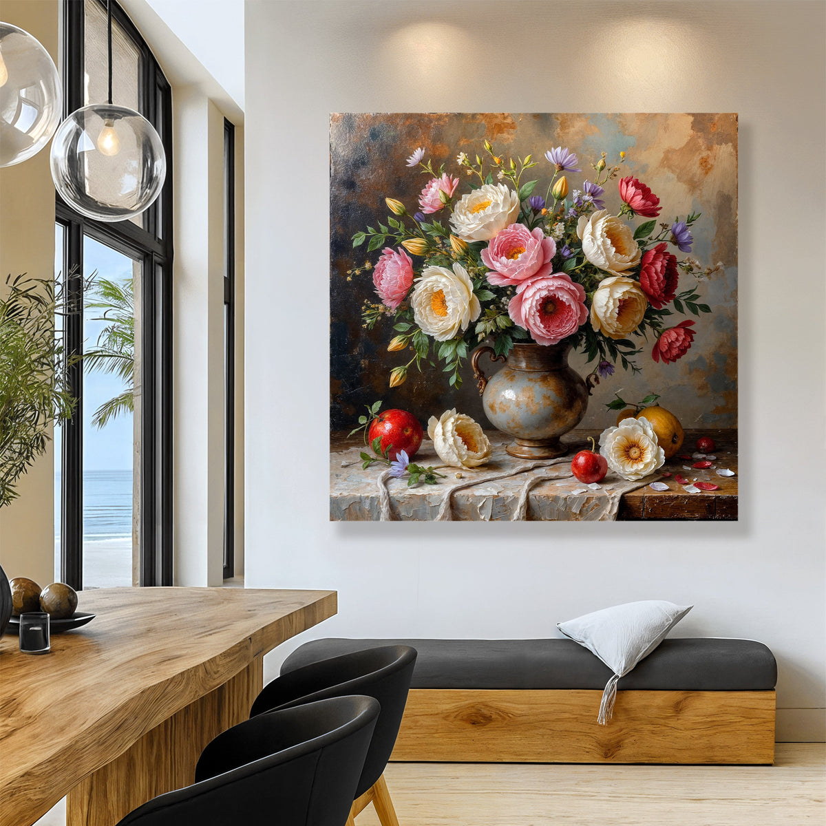 Summer Bloom Vase Wall Art on canvas by Tailored Canvases, featuring vibrant floral design suitable for home decor.