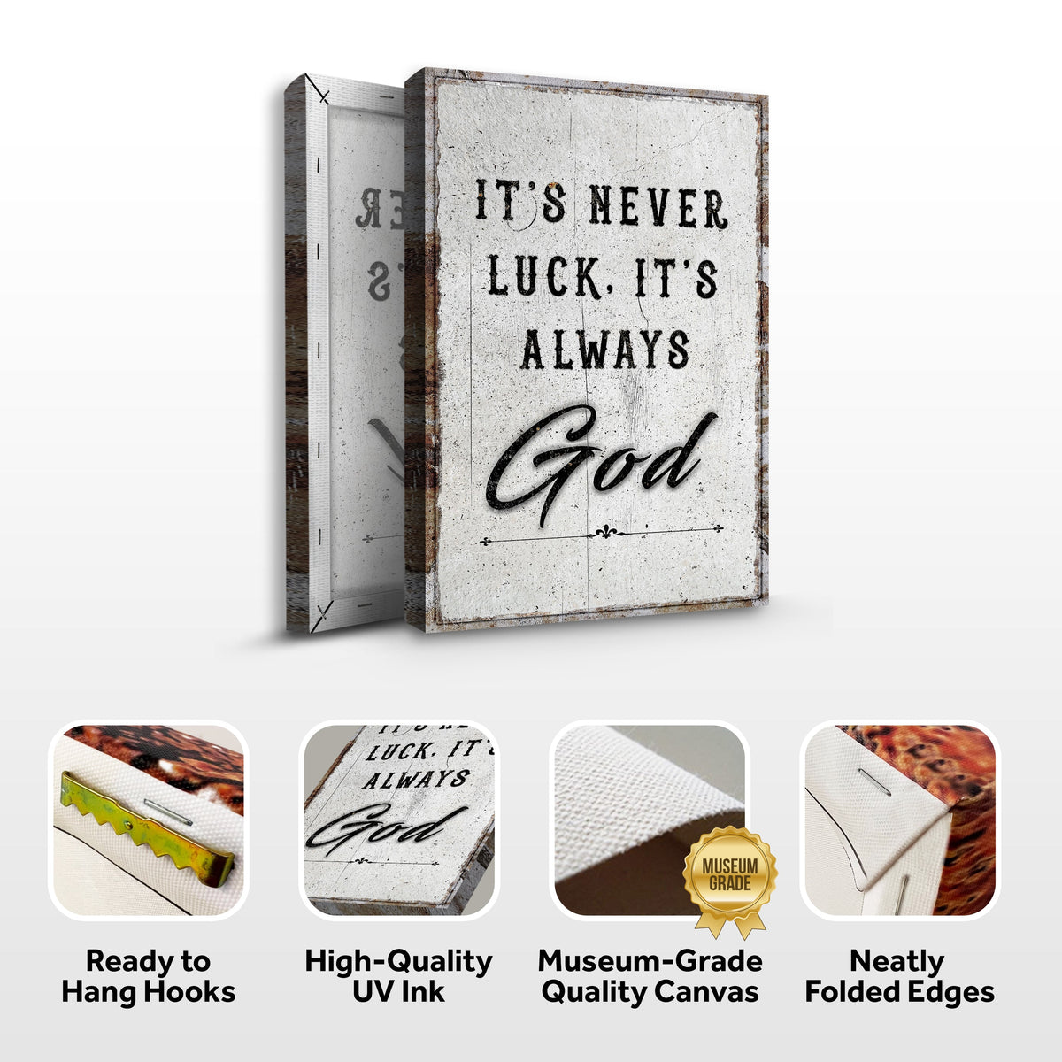 Canvas wall art by Tailored Canvases with inspirational faith message, featuring bold text on a neutral background.