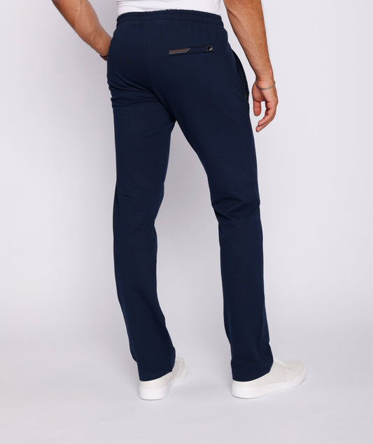 Navy blue men's athletic sweatpants by SCR Sportswear, straight fit, tall size with 34-inch inseam, designed for all-day comfort.