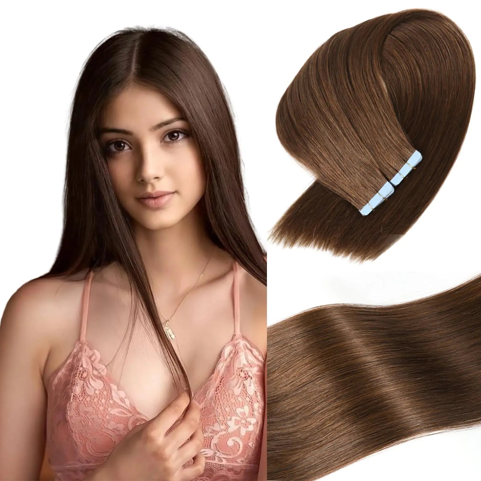 Tape in Hair Extensions Human Hair Double Weft Real Human Hair Extensions Seamless Straight Human Hair Extensions for Fashion Women(418inch) - BACKUPMYFILESNOW
