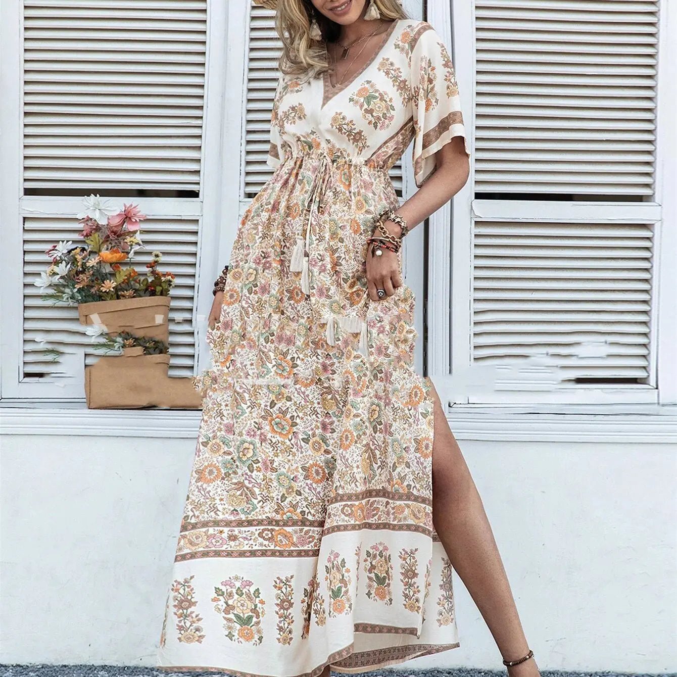 Tassel Short Sleeve Fashion Dress - BACKUPMYFILESNOW