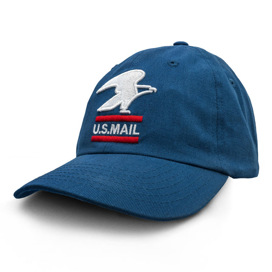 Blue United States Postal Service U.S. Mail Eagle baseball cap by Tee Luv, featuring a front mail eagle logo and adjustable strap.