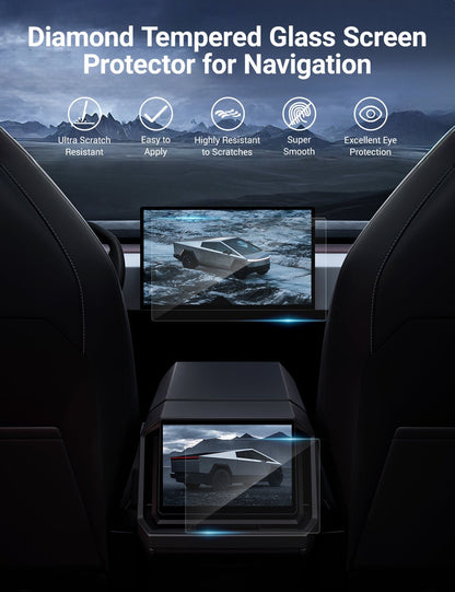 Tempered screen protector for Tesla Cybertruck, clear and durable, designed to safeguard the vehicle's display.