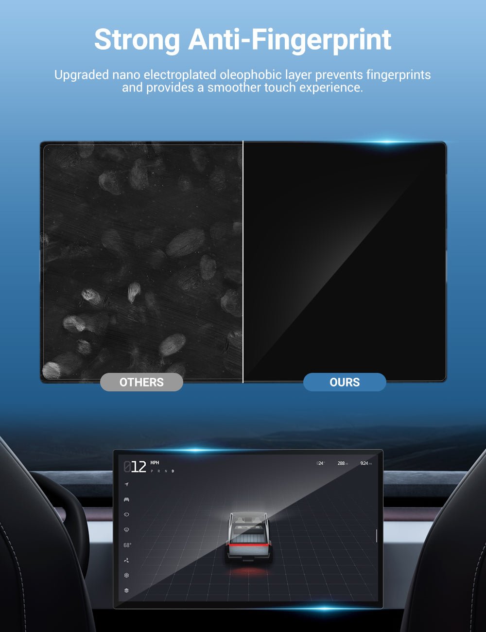 Tempered screen protector for Tesla Cybertruck, clear protective layer from Tesery Official Store, fits the vehicle's dashboard display.