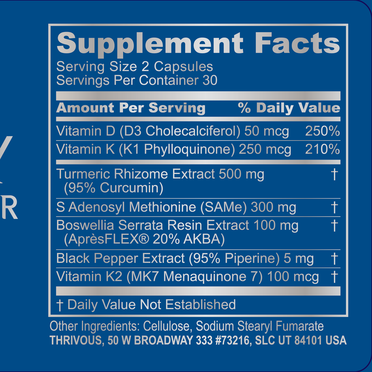 Label of Thrivous Tenacity Arthroprotector dietary supplement bottle showing product name and branding on a white background.