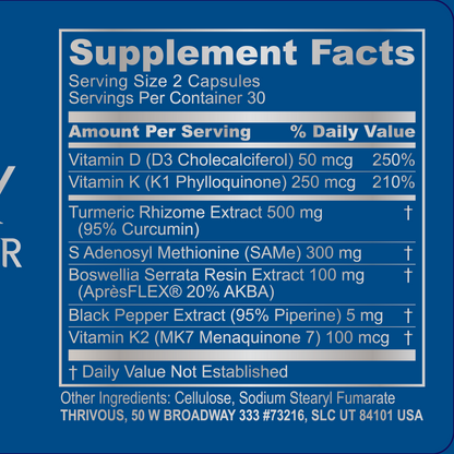 Label of Thrivous Tenacity Arthroprotector dietary supplement bottle showing product name and branding on a white background.