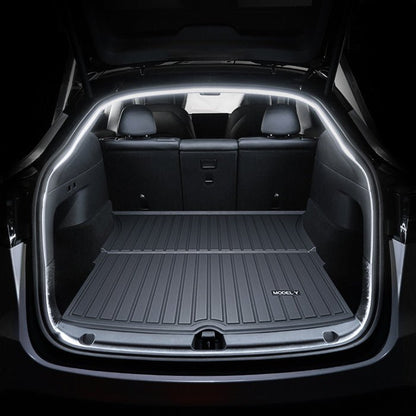 TESERY trunk ambient lighting for Tesla Model 3 Highland and Model Y, featuring sleek Juniper design in the vehicle's trunk area.