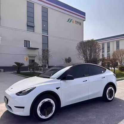 Set of four TESERY 18-19 inch wheel covers for Tesla Model 3 and Y, featuring sleek design and easy installation.