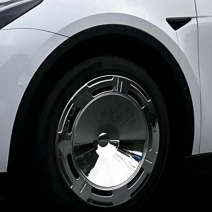 Set of four TESERY 18-19 inch wheel covers for Tesla Model 3 and Y, designed to enhance wheel appearance and protection.