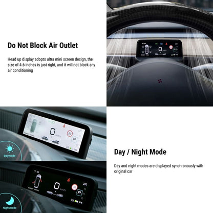 TESERY 4.6-inch mini dashboard display screen for Tesla Model 3 and Y, showing a sleek digital interface and controls.