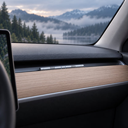Tesla Model 3/Y car fragrance stick by Tesery for aromatherapy, shown inserted into a vehicle air vent.