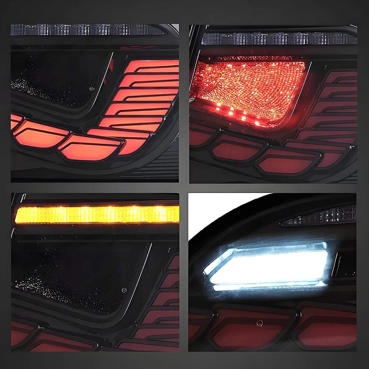 Tesla Model 3/Y TESERY Dragon Scale Tail Lights showing sleek, dragon scale design with illuminated red lenses on the vehicle.