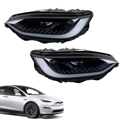 TESERY LED headlight assembly for Tesla Model X (2016-2023), replacement light accessory with clear lens and modern design