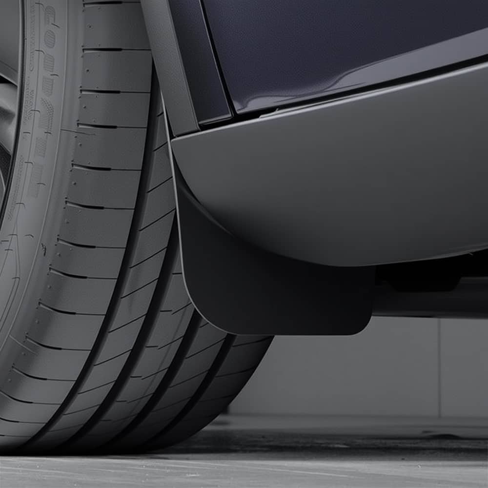 Tesla Model Y Juniper mud flaps by TESERY, invisible mud guard for rear wheel protection, enhances vehicle’s clean look.