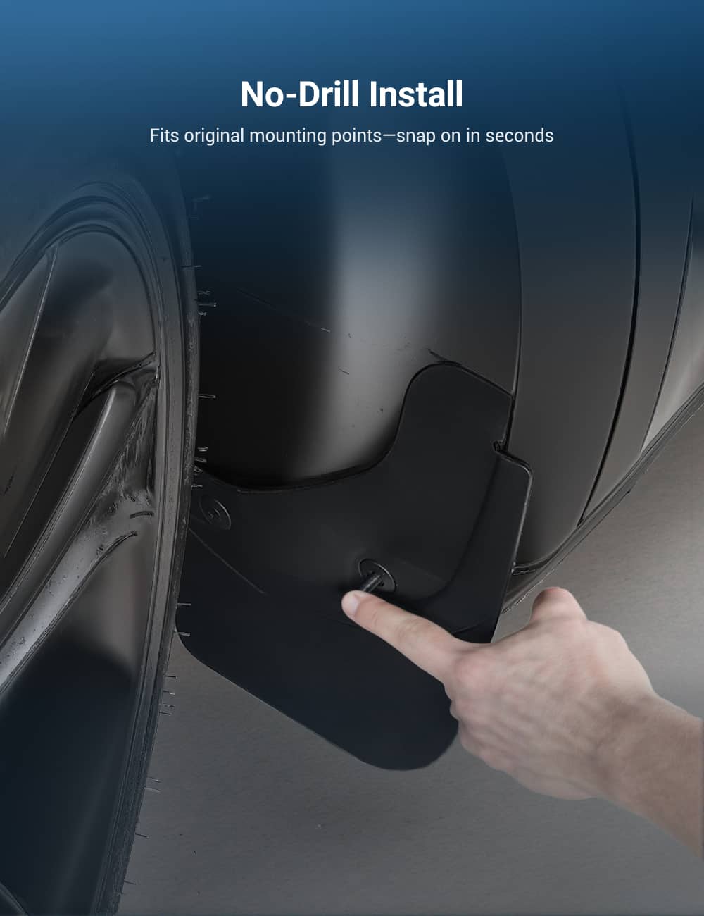 Tesla Model Y Juniper mud flaps by Tesery Official Store, invisible protection mud guards blocking dirt and debris.