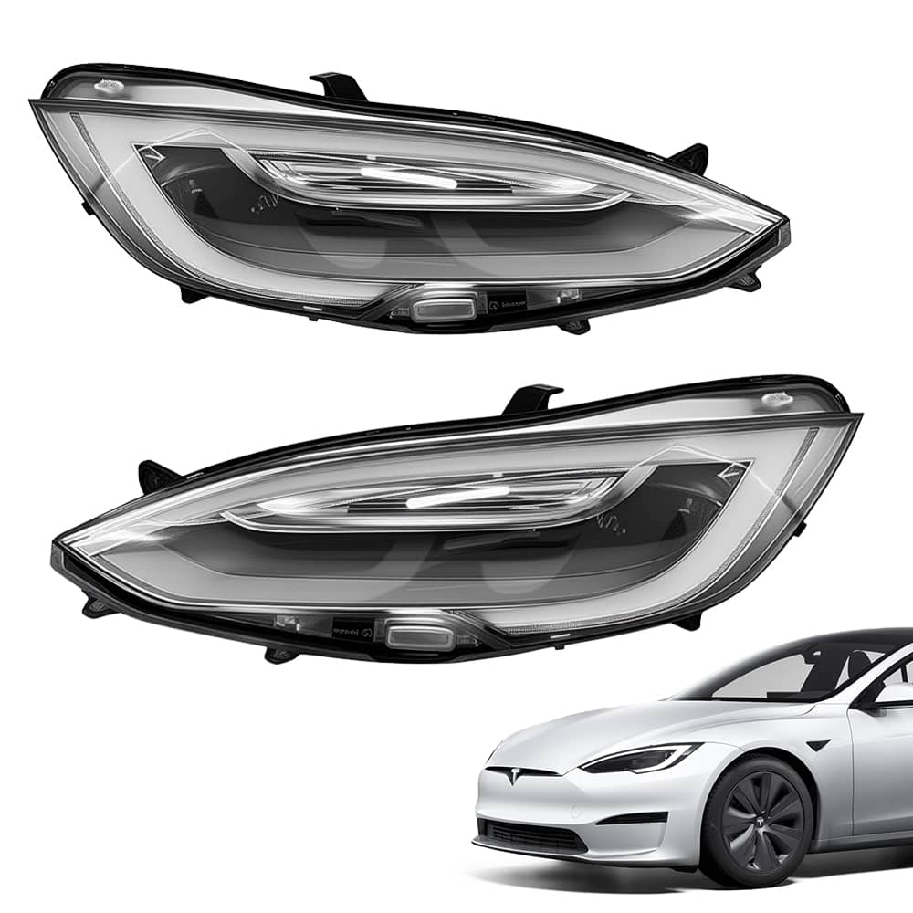 Tesla Model S LED headlight assembly by Tesery, showing the sleek, modern headlight design for models 2016-2022.