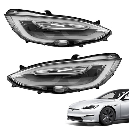Tesla Model S LED headlight assembly by Tesery, showing the sleek, modern headlight design for models 2016-2022.
