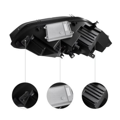 Tesla Model X LED headlight replacement by Tesery, showing the bright, modern automotive light accessory for Model X (2016-2023).