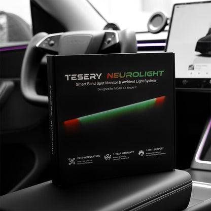 TESERY NeuroLight RGB ambient dashboard lighting for Tesla Model 3 and Y with integrated BSD system, enhancing interior illumination.