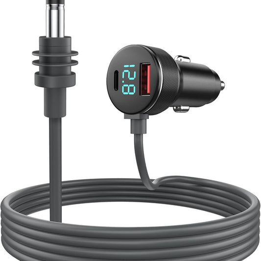 Starlink Mini Car Charger by Tesery with digital display, 100W Type-C power cord, compact design for fast charging in vehicles.