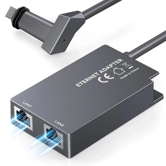 Starlink Gen 2 Dual-Port Ethernet Adapter by Tesery, 2-in-1 RJ45 splitter with two Ethernet ports for reliable internet connection.