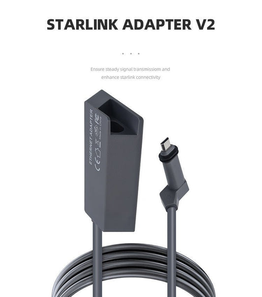 Starlink Gen 2 Ethernet adapter with wired RJ45 connection, Tesery brand, showing the adapter and Ethernet port setup.