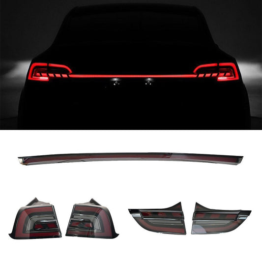 Tesla Model 3/Y TESERY Starlink full-width strip taillight installed on the rear of the vehicle, showcasing sleek LED design.