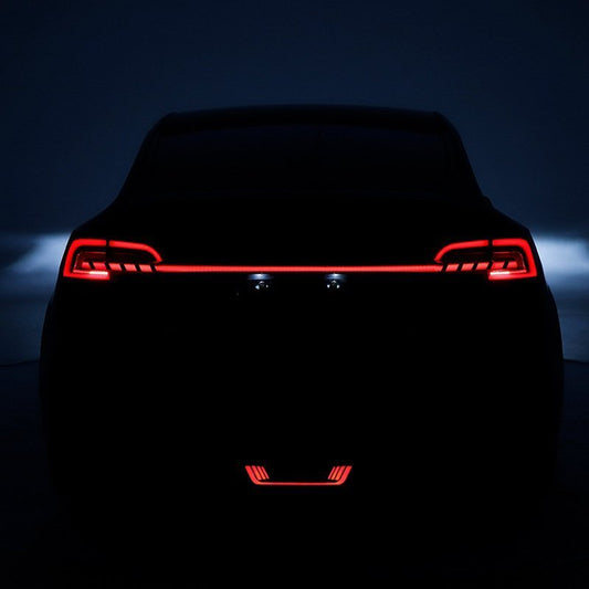 Tesla Model 3/Y Starlink full-width strip taillight by Tesery, showcasing sleek LED design and bright rear illumination.