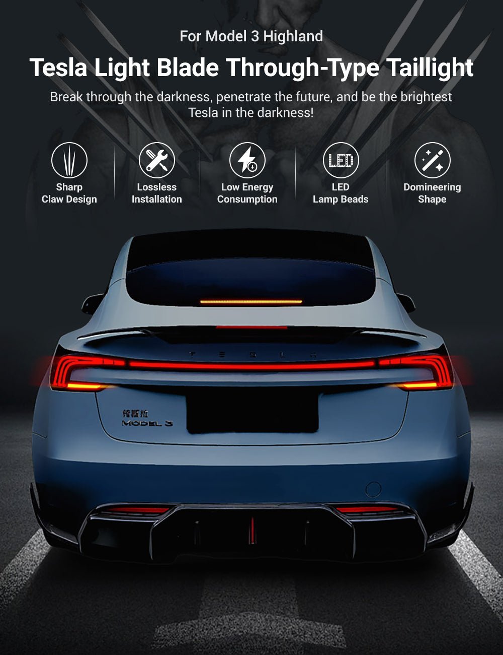 TESERY Starlink Full-Width Strip Taillight for Model 3 Highland - BACKUPMYFILESNOW.COM®