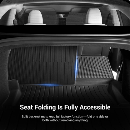 Tesla Model 3 Highland trunk mat with backrest mat by Tesery, custom-fit protective cargo and back area for Model 3 Highland.
