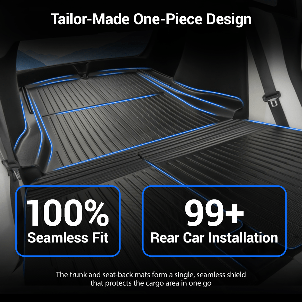 Tesla Model 3 Highland trunk mat with backrest mat by TESERY, durable automotive floor protection for cargo area.