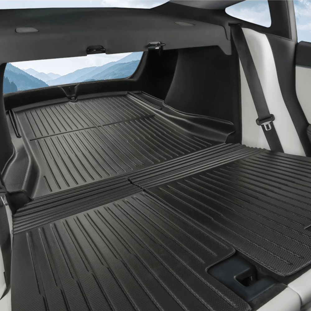Tesla Model 3 Highland trunk mat with backrest mat by TESERY, durable interior protection for vehicle cargo area.