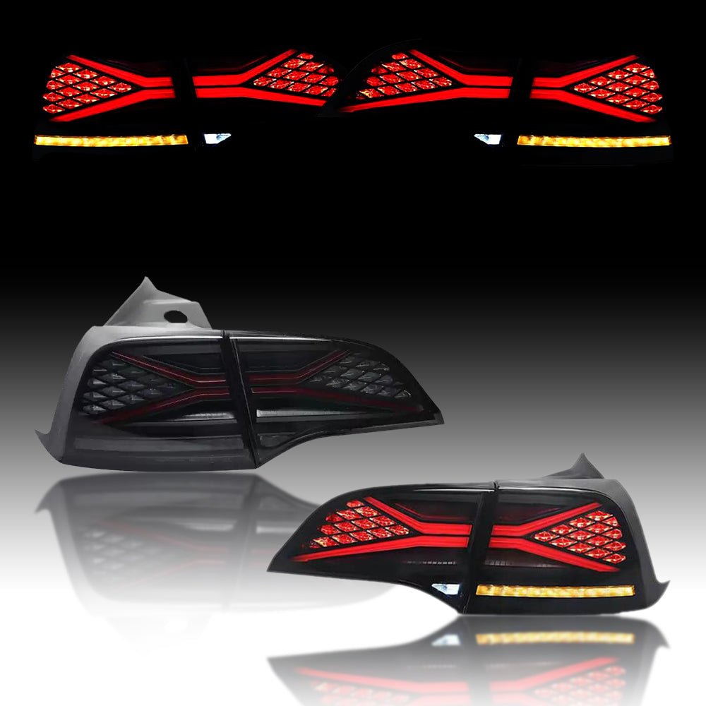TESERY X-treme tail light for Tesla Model 3 and Y, showcasing sleek LED design and installation on vehicle's rear.
