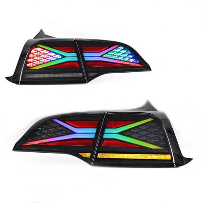 Tesla Model 3/Y TESERY X-treme tail light showing red LED illumination and sleek design on a white background