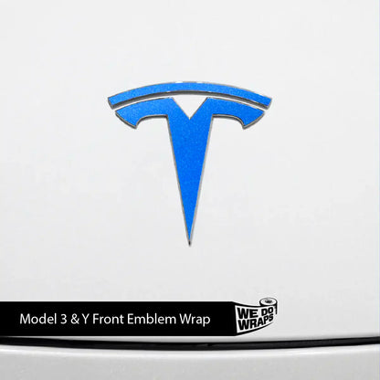 Tesla Model Y 3M Gloss Fire Blue front and rear Tesla emblem decals, automotive stickers for Tesla vehicles