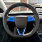 3M Gloss Fire Blue Tesla steering wheel trim decal kit with three decals for Model Y 2026+ refresh, by Tesla Emblems.