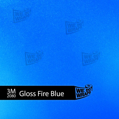 Tesla Model 3 steering wheel trim decal kit in 3M gloss fire blue from Tesla Emblems, includes three decorative decals.