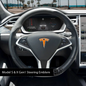 Tesla Model X steering wheel wrap with 3M gloss deep orange decal kit by Tesla Emblems, featuring four full-trim decals.