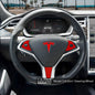3M Gloss Dragon Fire Red Tesla steering wheel wrap decals for Model X, featuring vibrant red dragon fire design and full trim kit.