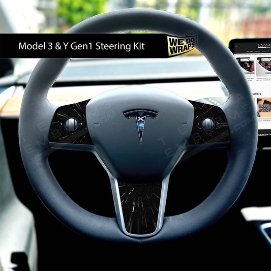 Tesla Emblems SpaceX Tesla Steering Wheel Wrap decals for Model 2019-2025, four-piece full trim kit with SpaceX-themed design.