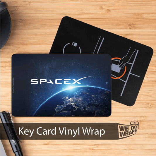 Tesla Emblems SpaceX NFC key card wrap decals for Tesla key cards, featuring SpaceX logo and protective design.