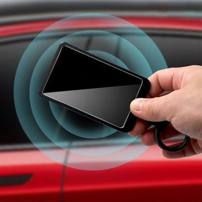 Tesla Model 3/Y aluminum key card case with round button, available in six colors, designed for key protection and style.