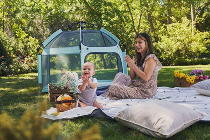 Pop 'N Go® Playpen in cosmic gray by The California Beach Company LLC, showing a portable playpen with mesh sides and sturdy frame.